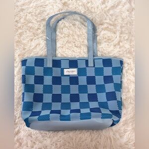 Shishedo - blue checkered tote bag/ beach bag